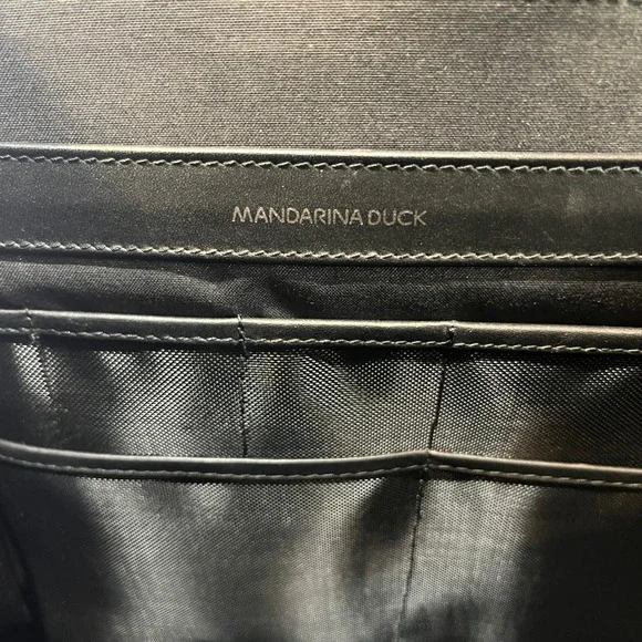 Mandarina Duck Black Leather Canvas Briefcase Messenger Bag Laptop Work Bag